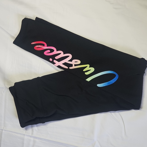 Justice Girls Black Leggings Size 10  Rainbow Ombre Logo| Active Stretch Pants - Picture 3 of 5